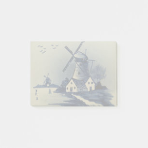Blaue Weiße Delft Windmühle im Vintage-Stil Post-it Klebezettel