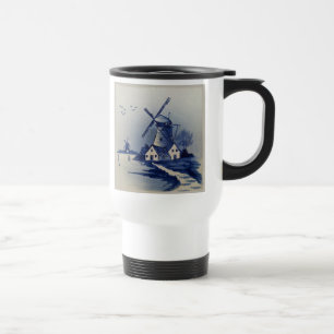 Blaue Weiße Delft Windmühle im Vintage-Stil Reisebecher