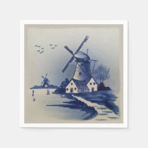 Blaue Weiße Delft Windmühle im Vintage-Stil Serviette