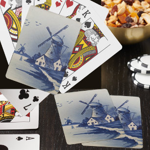 Blaue Weiße Delft Windmühle im Vintage-Stil Spielkarten