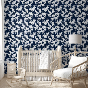 Blaue weiße Dinosaurier-Baby-Jungen-Kinderzimmer-P Tapete