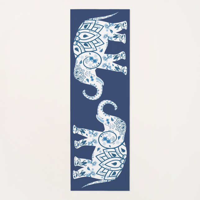 Blaue weiße Elefanten Yogamatte (Vorderseite)