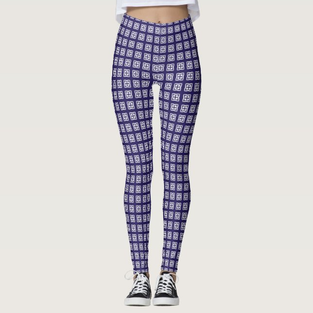 Blaue weiße Elemente geometrische Kunst Leggings (Vorderseite)