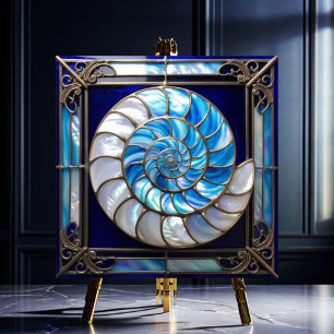 Blaue/Weiße falsche Glasmalerei Nautilus-Schale 2 Fliese