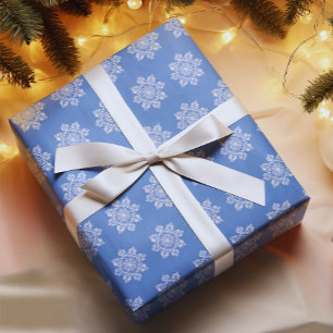 Blaue weiße Ferien-Chinoiserie-Schneeflocke  Geschenkpapier