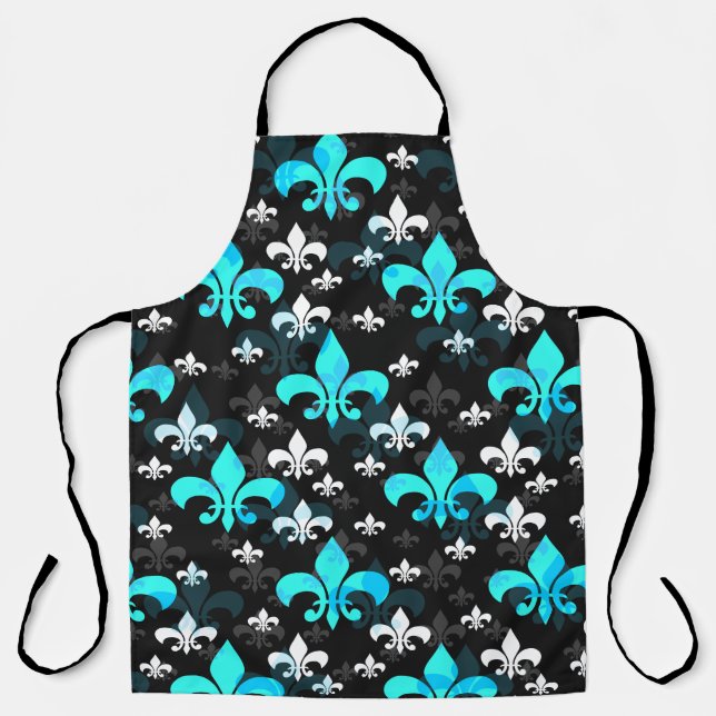 Blaue weiße Fleur de Lis Schürze (Vorderseite)
