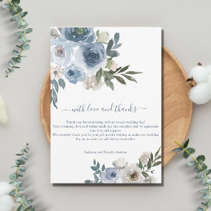 Blaue Weiße Florale Grün Wasserfarbe Hochzeit Dankeskarte