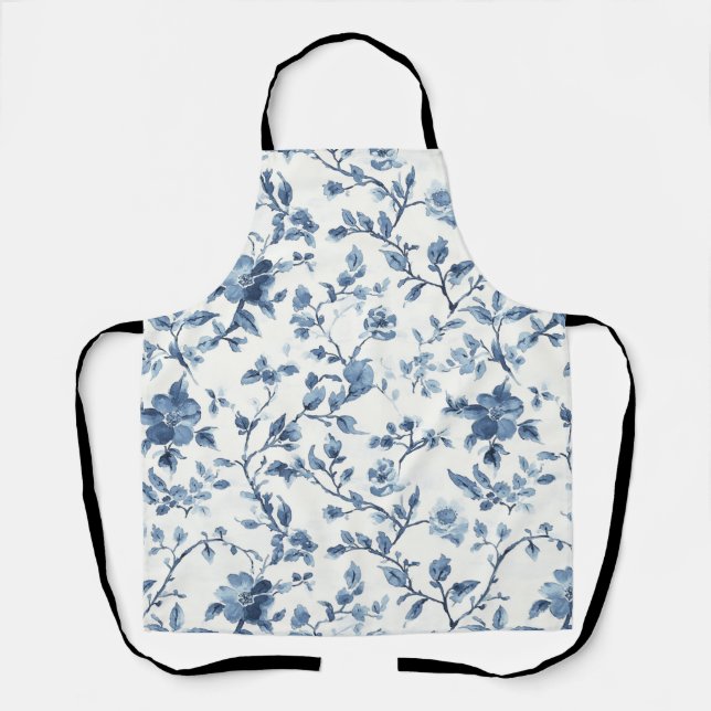 Blaue Weiße Florale Hochzeitsdusche Schürze (Vorderseite)