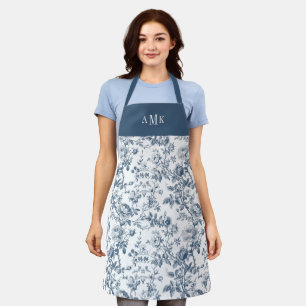 Blaue weiße französische Toile Monogramm-Schürze Schürze