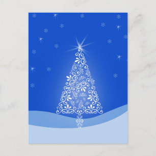 Blaue weiße fröhliche Weihnachtsbaum Sterne Nachtl Feiertagspostkarte
