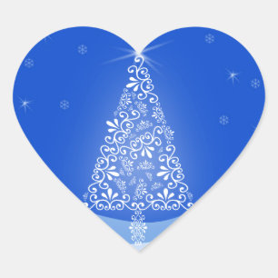 Blaue weiße fröhliche Weihnachtsbaumsterne Nachtli Herz-Aufkleber