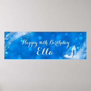 Blaue & Weiße Funkelnde Cinderella-Absatz-Party Poster