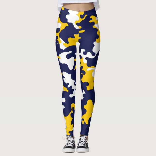 Blaue, weiße, gelbe Camouflage-Leggings Leggings (Vorderseite)