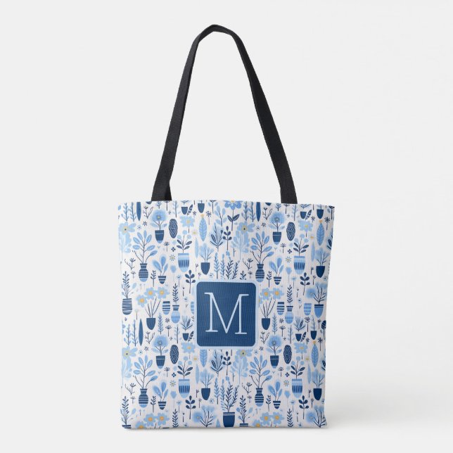 Blaue, weiße, gelbe Pflanzen Farbblock-Monogramm (Rückseite)