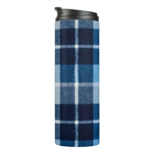Blaue Weiße Gemütliche Karierte Flanell Thermosbecher
