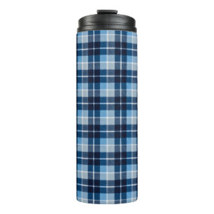 Blaue weiße gemütliche Karo-Flanell Thermosbecher