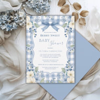 Blaue Weiße Gingham Berry Sweet Florale Babyparty
