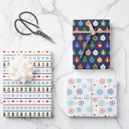 Blaue weiße Gnomaden Herz Schneeflocken Weihnachte Geschenkpapier Set