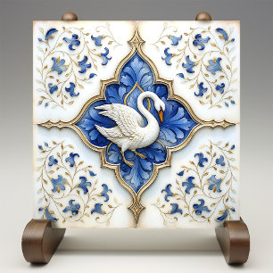 Blaue Weiße Gold Schwan Mittelalterliche Rollwerk Fliese
