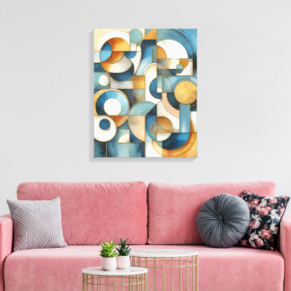 Blaue Weiße Goldene Abstrakte Geometrische Kunst Leinwanddruck