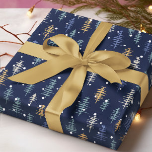 Blaue Weiße Goldene Abstrakte Weihnachtsbäume Geschenkpapier