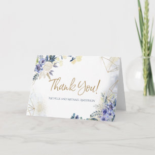 Blaue weiße goldene Aquarell-Blumen-Dankeschön Dankeskarte