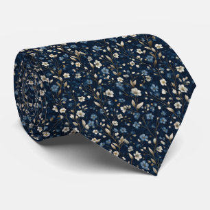 Blaue Weiße Goldene Florale Botanische Hochzeit Br Krawatte
