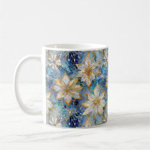 Blaue Weiße Goldene Weihnachtspoinsettien Kaffeetasse