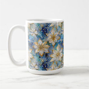 Blaue Weiße Goldene Weihnachtspoinsettien Kaffeetasse