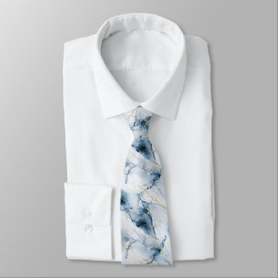 Blaue Weiße Goldmarmor-Swirle Hochzeitsanzug Bräut Krawatte