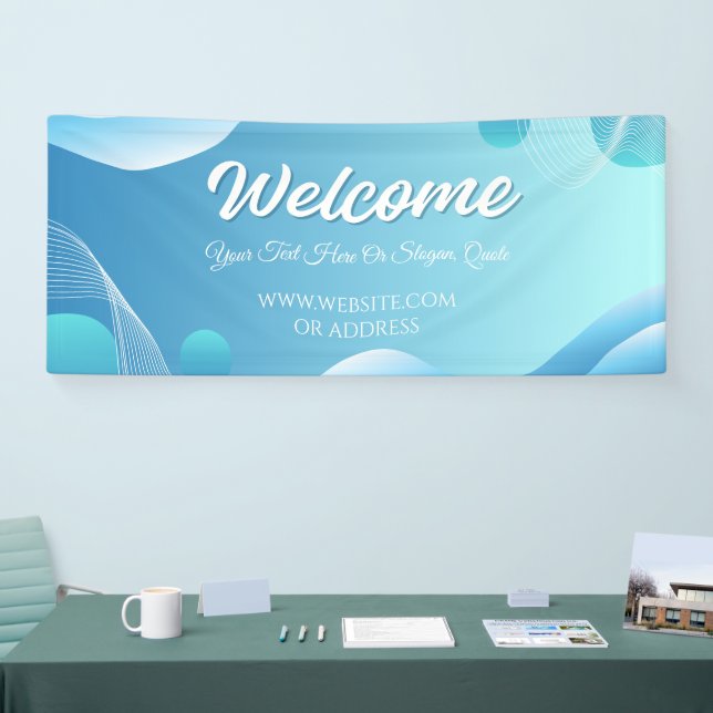Blaue weiße Gradienten-Moderne Willkommens-Veranst Banner (Messe)