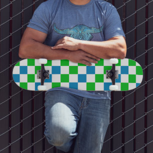 Blaue Weiße Grüne Karierte Gestaltung Skateboard