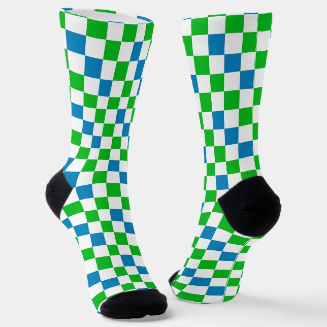 Blaue Weiße Grüne Karierte Gestaltung  Socken (Gewinkelt)