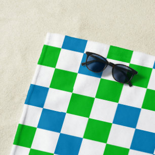 Blaue Weiße Grüne Karierte Gestaltung Strandtuch