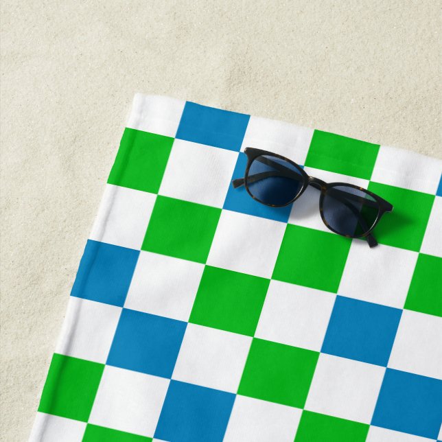 Blaue Weiße Grüne Karierte Gestaltung  Strandtuch (Beispiel)