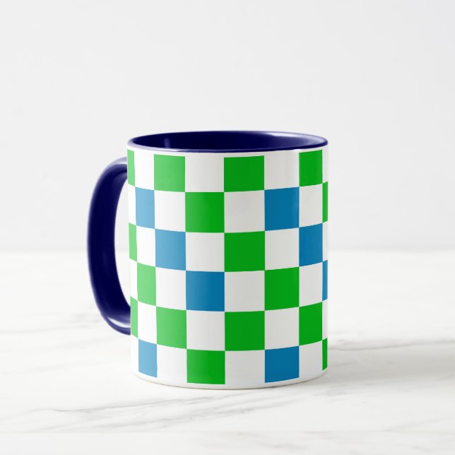 Blaue Weiße Grüne Karierte Gestaltung  Tasse (Vorderseite Links)