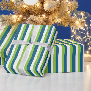 Blaue weiße grüne Streifen Geschenkpapier