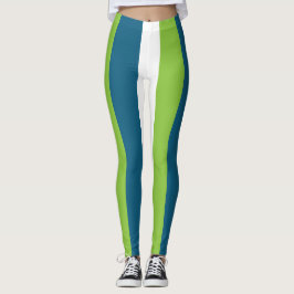 Blaue weiße grüne Streifen Leggings