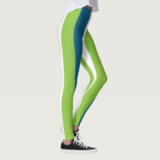 Blaue weiße grüne Streifen Leggings (Rechts)