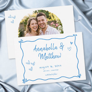 Blaue weiße handgezeichnete Herz Whimsical Foto Save The Date