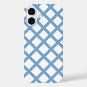 Blaue weiße Harlekin-Diamant-Streifenmuster iPhone 16 Hülle