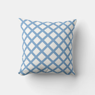 Blaue weiße Harlekin-Diamant-Streifenmuster Kissen