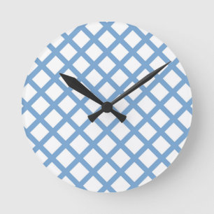 Blaue weiße Harlekin-Diamant-Streifenmuster Runde Wanduhr