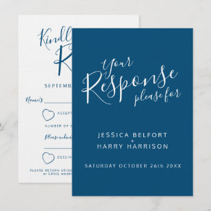 Blaue weiße Herz Hochzeit Antwort RSVP Einladung