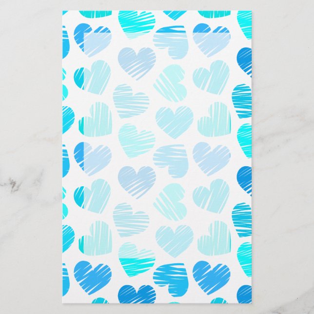 Blaue weiße Herzen Stationery Briefpapier (Vorderseite)