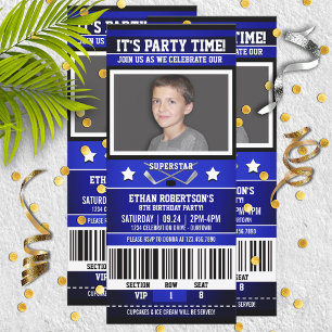 Blaue/weiße Hockey Ticket Geburtstagsparty Einladung