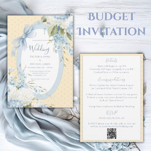 Blaue Weiße Hortensien Elegante Budget-Hochzeit Einladung
