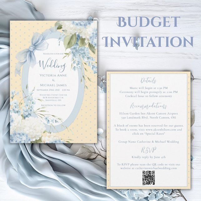 Blaue Weiße Hortensien Elegante Budget-Hochzeit Einladung (Von Creator hochgeladen)
