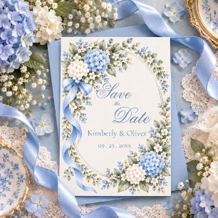 Blaue Weiße Hortensien Elegante Hochzeit Save The Date