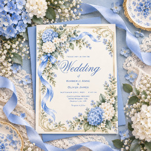 Blaue Weiße Hortensien Elegante Hochzeitseinladung Einladung